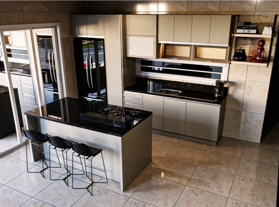 Cozinha planejada assinada pela Estilo Móveis